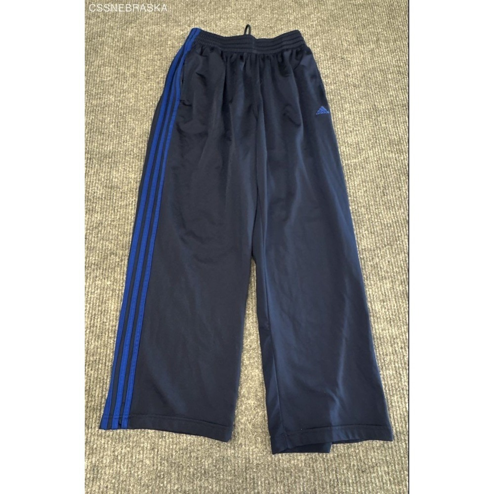 Vintage Adidas Men's Navy Blue 3-Stripe Wide Leg Athletic Track Pants Sz M Y2K